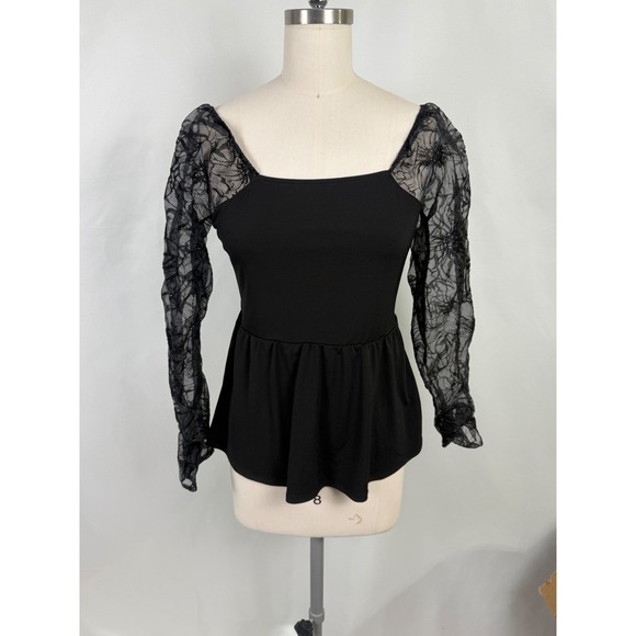 Maurices Medium Peplum Witchy Vamp Top Lace Sleeves Whimsigoth Dark Feminine - Picture 1 of 9